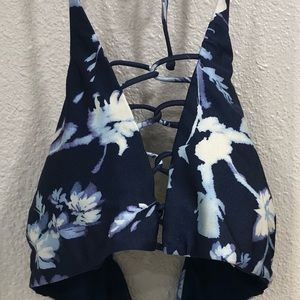 Athleta Navy Blue Floral Halter Swim Top